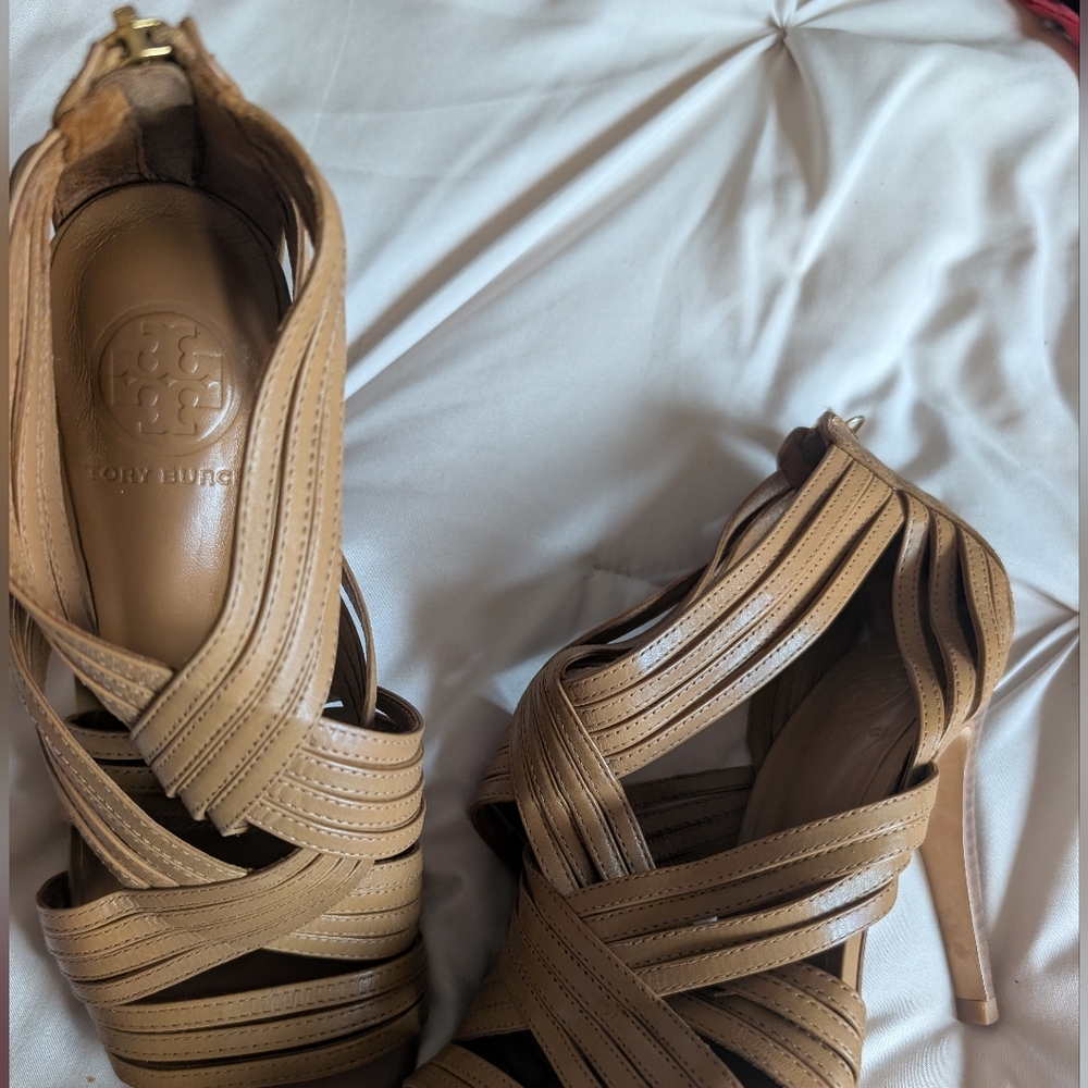 Authentic EUC Tory Burch Brown Strappy Heels